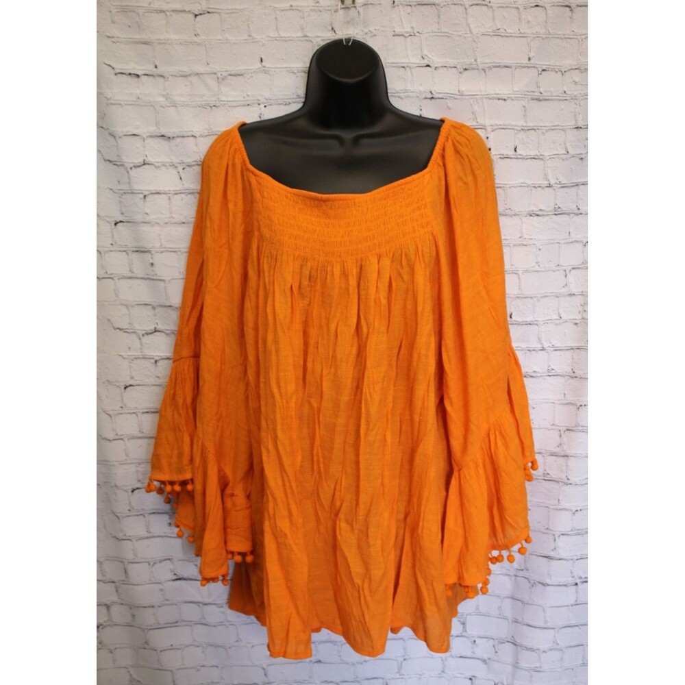 CATO Est. 1946 Peasant Top Women Size 22/24W Orange 3/4 Bell Sleeve Boho